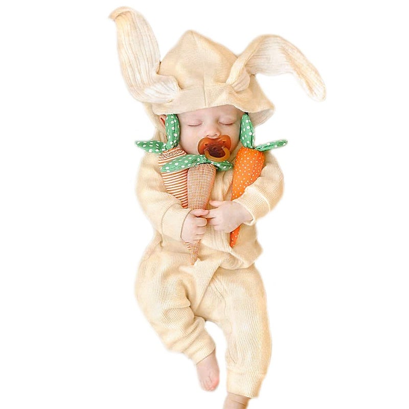 Simplee kids Animal Bunny Baby Easter Clothes Long Ear Rabbit Hoodie Romper with Zipper - Image 1